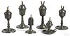 Six American pewter oil lamps, 19th c.
