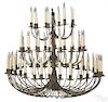 Large tin and wire triple tier chandelier