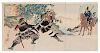 Japanese Woodblock Triptych. Samurai Sword Fight.