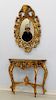 European Carved Gilt Wood Console Table w Mirror