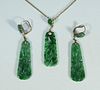 Chinese Apple Green Jadeite Necklace & Earring Set