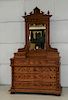French Carved Fruitwood Marble Top Chest w Mirror