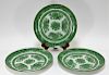 3 Chinese Export Green Fitzhugh Porcelain Plates