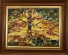 American School Painting of Autumnal Tree, Signed