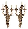 A Pair of Louis XV Style Gilt Bronze Three-Light Sconces Height 27 inches.