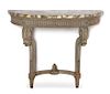 A Louis XVI Style Painted Console Table Height 33 7/8 x width 43 1/2 x depth 16 3/8 inches.