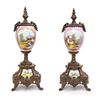* A Pair of Sevres Style Porcelain and Bronze Table Ornaments Height 11 3/4 inches.