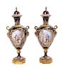 * A Pair of Sevres Style Gilt Metal Mounted Porcelain Vases Height 17 1/2 inches.