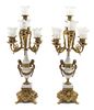 A Pair of Napoleon III Style Gilt Bronze and Marble Seven-Light Candelabra Height 26 inches.