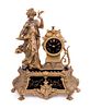 * A French Cast Metal and Slate Figural Mantel Clock Height 17 1/2 inches.