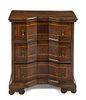 An Italian Walnut Chest of Drawers Height 31 1/2 x width 28 x depth 14 3/4 inches.