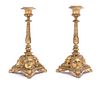 * A Pair of Neoclassical Gilt Bronze Candlesticks Height 9 inches.
