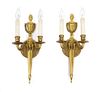 A Pair of Neoclassical Style Gilt Bronze Two-Light Sconces Length 18 inches.