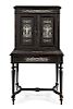 An Italian Inlaid Ebonized Cabinet on Stand Height 56 1/8 x width 29 7/8 x depth 20 5/8 inches.