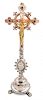 A Jeweled Silvered Bronze Altar Crucifix Height 30 1/2 inches.