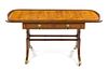 A Regency Style Fruitwood and Mahogany Sofa Table Height 28 x width 37 1/2 x depth 22 inches (closed).