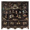 A Chinese Hardstone Inlaid Lacquer Screen Height 67 1/2 x width of each panel 16 1/2 inches.