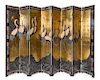 A Chinese Export Lacquered Eight-Panel Floor Screen Height 82 1/4 x width of each panel 16 inches.