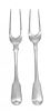 A Near Pair of George III Silver Meat Forks, William Ely & William Fearn, London, 1820 and Thomas Bowen, London, 1804, each h