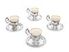 A Set of Twelve American Silver Coffee Cups and Saucers, Reed & Barton, Taunton, MA, each with Lenox porcelain liners.