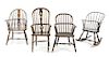 An Assembled Set of Four Windsor Chairs Height of tallest 42 inches.