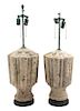 A Pair of Stone Lamps Height overall 29 inches.