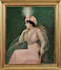 Heinrich Michaelis (German, b. 1837)      Elegant Woman in Pink with a Plumed Turban Hat