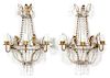 A Pair of French Empire Gilt Bronze and Crystal Three-Light Wall Sconces
