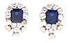 A Pair of Faux Sapphire and Cubic Zirconia Earrings Length 1 1/4 inches.