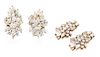A Pair of Goldtone and Rhinestone Cluster Convertible Drop Earclips Length 2 1/4 inches.