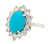 A 14K White Gold,Turquoise and Cubic Zirconia Ring