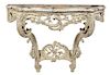 An Italian Rococo Style Carved and Painted Marble Top Console Table Height 35 1/2 x width 48 1/2 x depth 15 inches.