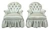 A Pair of Button Tufted Upholstered Boudoir Chairs Height 34 inches.