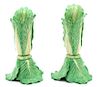 A Pair of Dodie Thayer Lettuce Ware Candlesticks Height 11 1/4 inches.