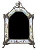 A French Gilt Bronze and Enameled Frame Mirror Height 24 x width 17 inches.