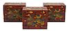 A Group of Three Chinese Lacquered Boxes Height 14 1/2 x width 18 inches.