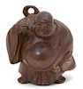 A Japanese Carved Wood Figure of a Hotei Height 4 1/4 inches.