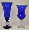 (2) COBALT BLOWN GLASS FOOTED VASES