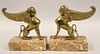 PAIR OF FRENCH BRONZE SPHINXES, MARBLE BASE