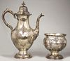 NEW YORK CLASSICAL COIN SILVER COFFEE POT AND SUGAR BOWL