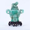 Antique Chinese Carved Blue Quartz Covered Censer on Wooden Stand.