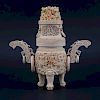Antique Chinese Carved Ivory Beaded Incense Burner.