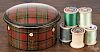 Scottish tartanware spool box, labeled by John Clark Junior & Co., 2 1/4'' h., 4'' w.