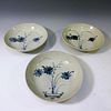 3 CHINESE ANTIQUE BLUE WHITE PORCELAIN DISH - MING DYNASTY MARKED