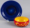 Chinese Peking glass bowl, 1 1/2'' h.,  4'' dia., together with a cobalt saucer, 6'' dia.