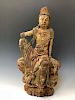 CHINESE ANTIQUE WOOD CARVING FIGURE OF GUANYIN, YUAN DYNASTY.