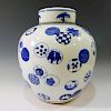 ANTIQUE CHINESE BLUE WHITE PORCELAIN COVER JAR - QING DYNASTY