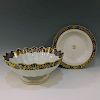 CHINESE ANTIQUE BLUE & GILT BOWL AND PLATE - 18TH CENTURY