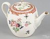 English creamware teapot, late 18th c., probably Lowestoft, with floral decoration, 5'' h.