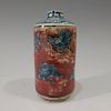 CHINESE ANTIQUE SNUFF BOTTLE - BLUE WHITE & COPPER RED PORCELAIN - QING DYNASTY
